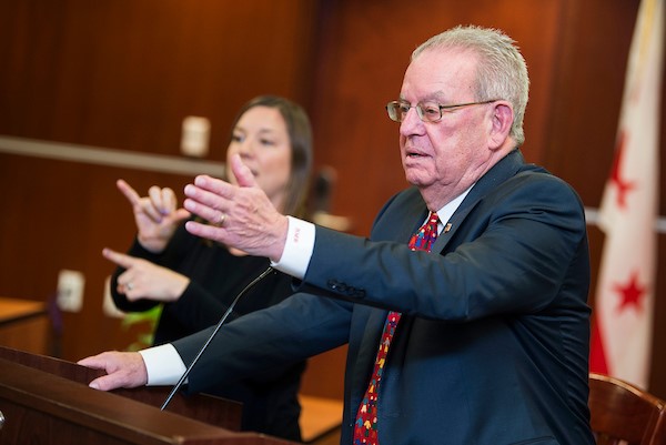 Mike Rauh at the podium