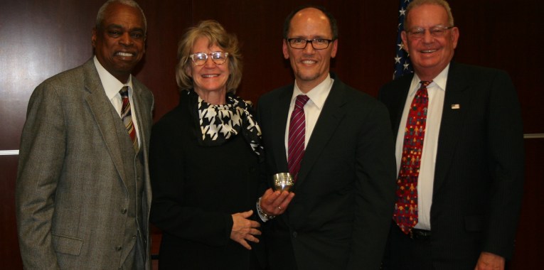 Wade Henderson, Shelley Broderick, Tom Perez and Mike Rauh